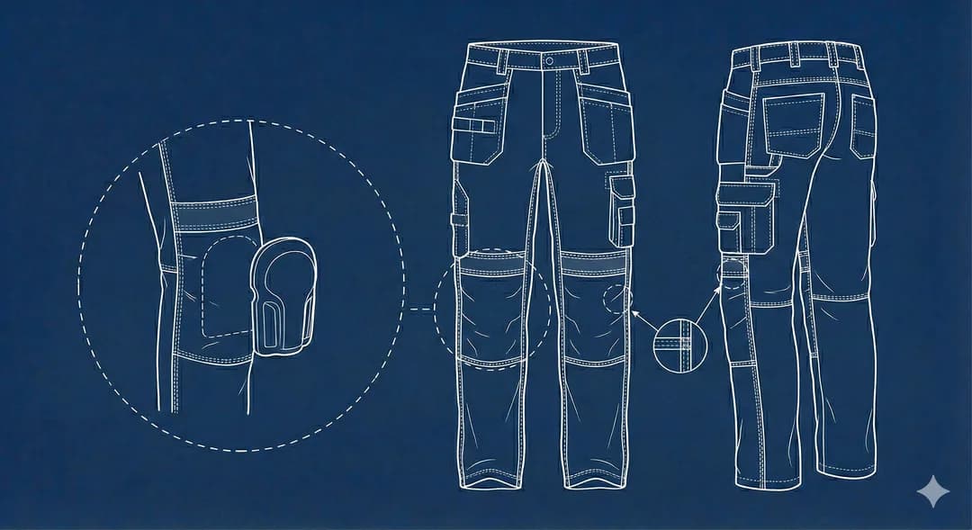 Technical drawing of the Technical Knee-Guard Trousers